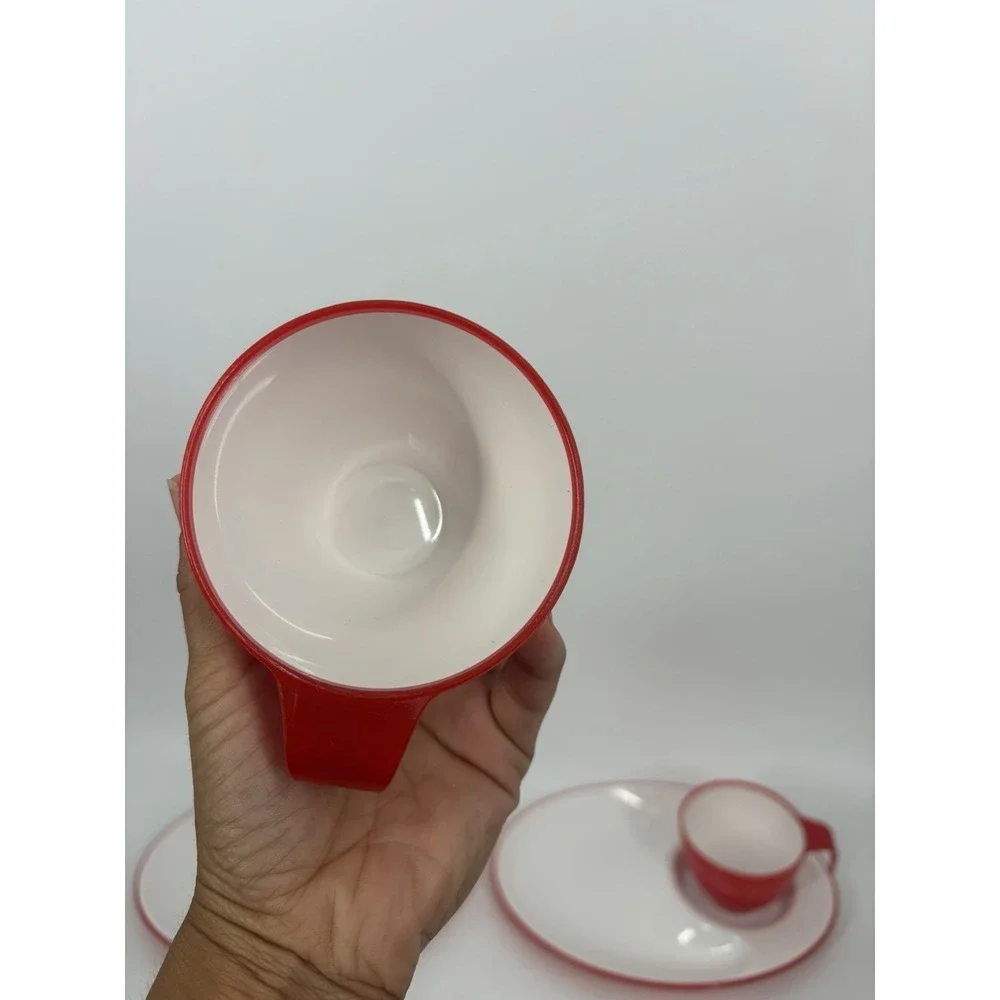Vintage Ikea Red Cup and Plate Set by Johanna Jelnik Set Of 2